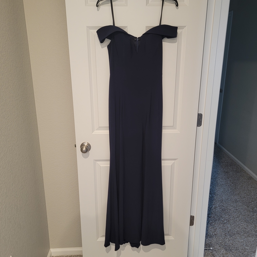 Xscape Off-the-Shoulder Navy Dress